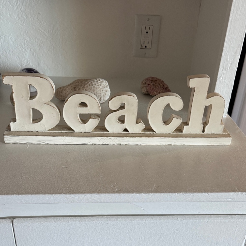 White Wooden Beach Sign